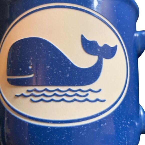 Cape Shore Mug Hand-Crafted Stoneware Blue & White Speckled Whale Stamped 12 oz. - Picture 3 of 5